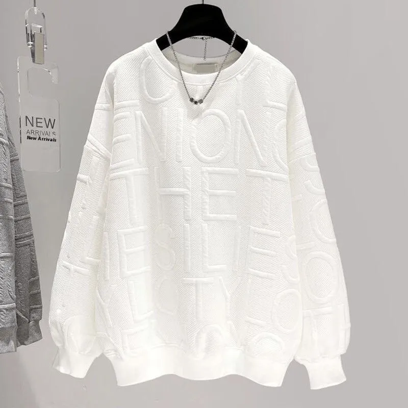 Men's And Women's Three-dimensional Letters Trendy Round-neck Non-hoodie Thin Loose Long Sleeve Top - Image 5