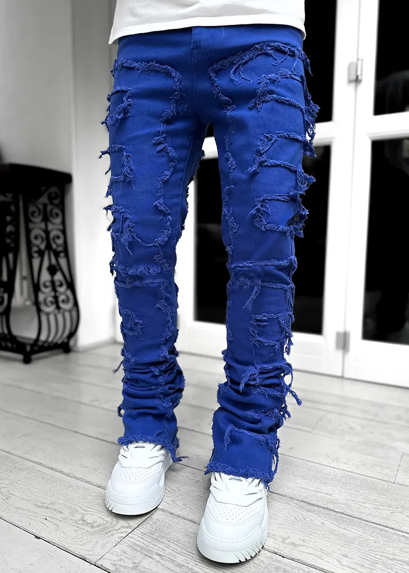 Men Trousers Individual Patched Pants Long Tight Fit Stacked Jeans For Mens Clothing - Image 9